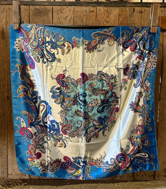 WESTERN WILD RAG - ROYAL BLUE & WHITE PAISLEY
