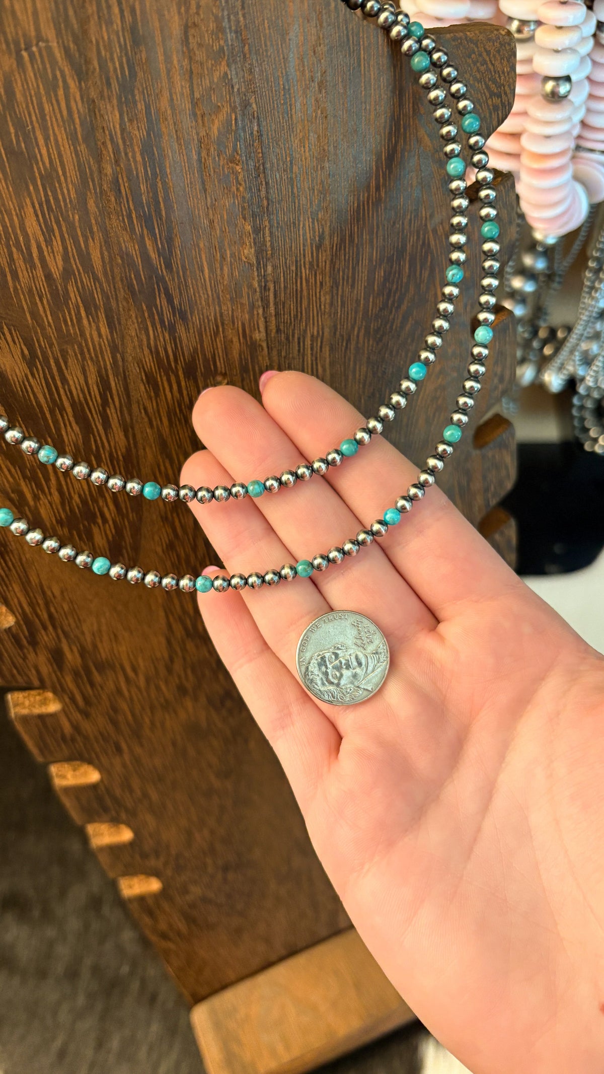 4MM TURQUOISE & STERLING SILVER PEARL NECKLACE