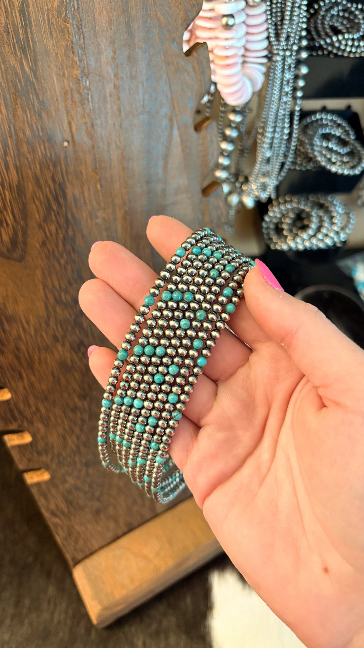 4MM TURQUOISE & STERLING SILVER PEARL NECKLACE