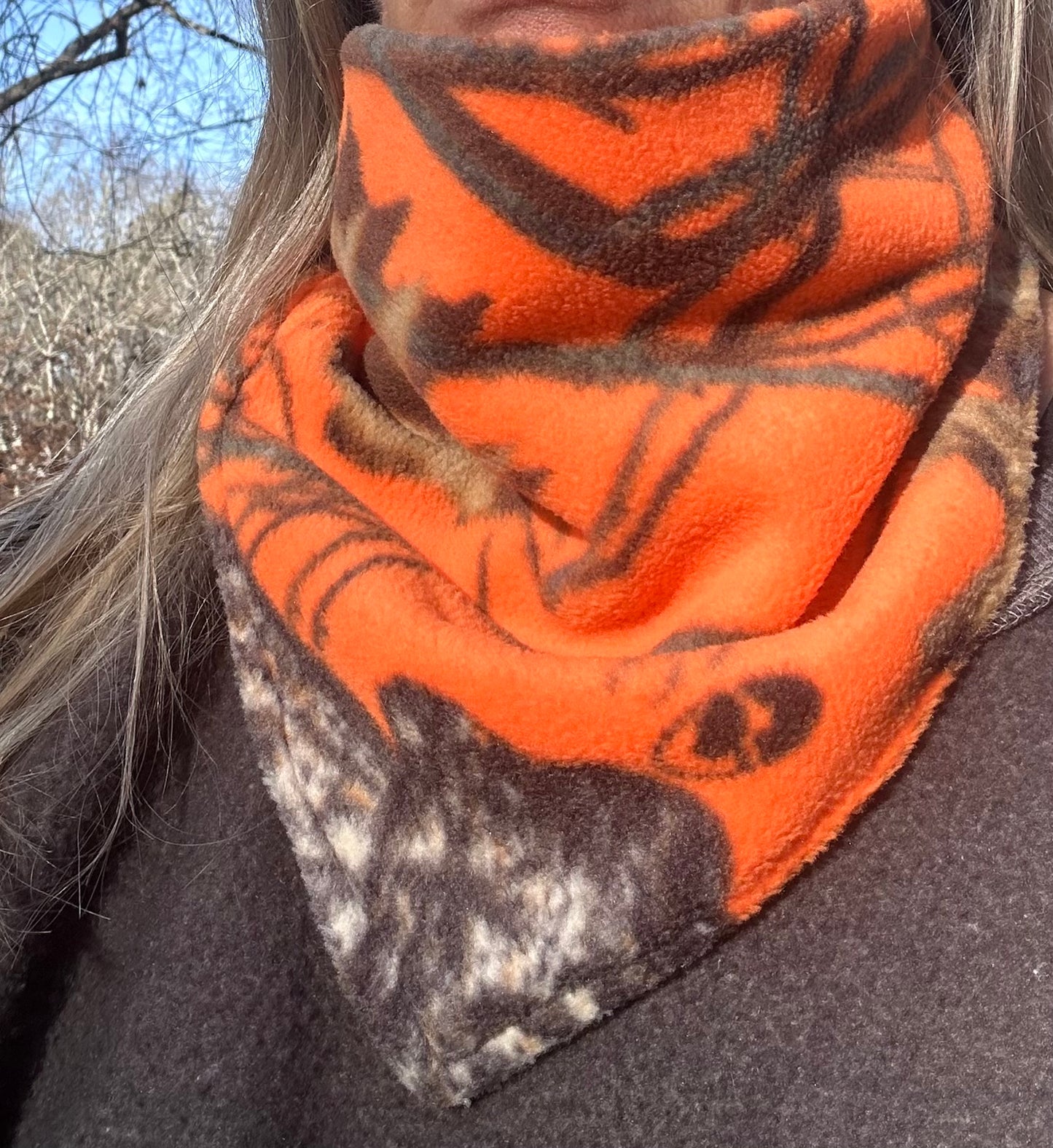 HUNTER ORANGE CAMO FLEECE BUCKAROO BANDANA