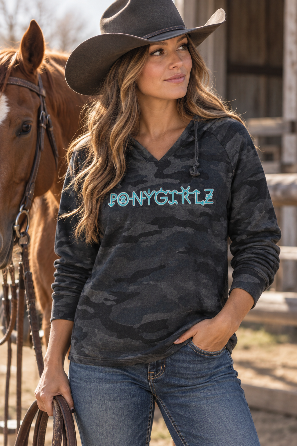 WESTERN IDENTITY PONYGIRLZ BRAND HOODIE - TURQUOISE LETTERING