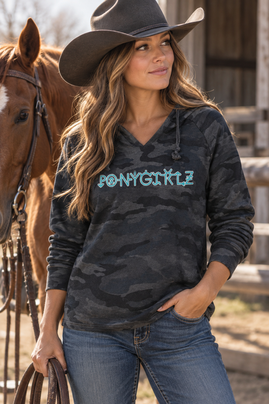 WESTERN IDENTITY PONYGIRLZ BRAND HOODIE - TURQUOISE LETTERING