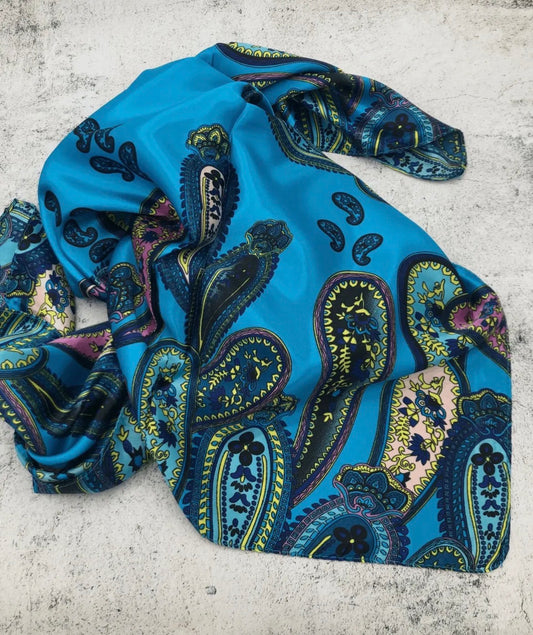 SILKY WILD RAG - BRIGHT BLUE PAISLEY