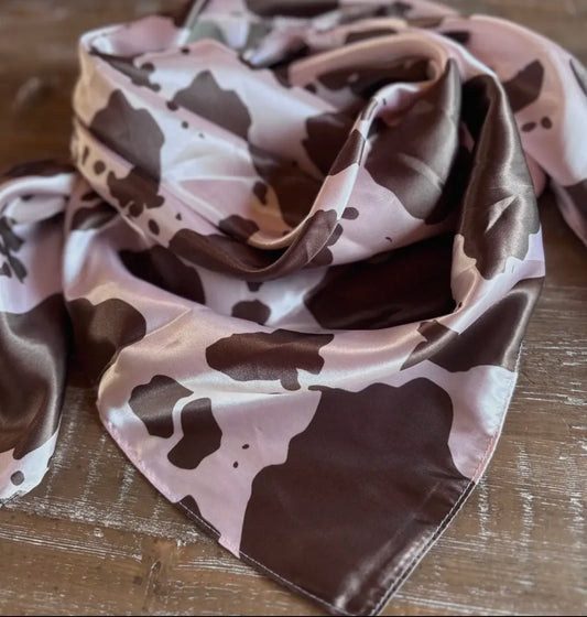 SILKY WILD RAG - MOCHA & BLUSH COWHIDE