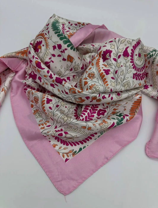 SILKY WILD RAG - PINK & GREEN PAISLEY FLORAL