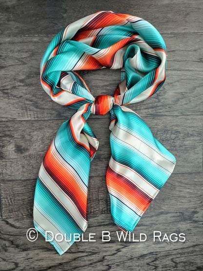 Wild Rag 100% SILK 806 Serape Coral Orange and Turquoise Cowboy Western Neck Scarf Bandanna by Double B Wild Rags