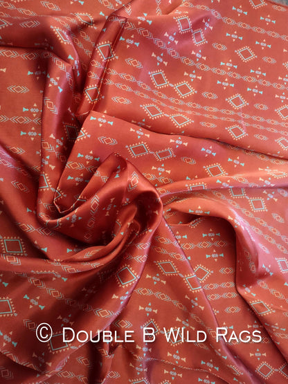 Wild Rag 100% SILK Rusty Orange Aztec Cowboy Western Neck Scarf Bandanna by Double B Wild Rags