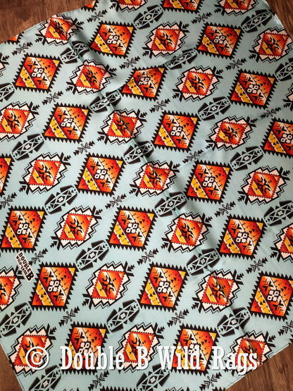 Wild Rag 100% Silk Light Blue with Orange Serape Cowboy Western Neck Scarf Bandanna by Double B Wild Rags